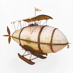 3D Render, Low Poly style of a Victorian-era airship, on isolated white background, Generative AI