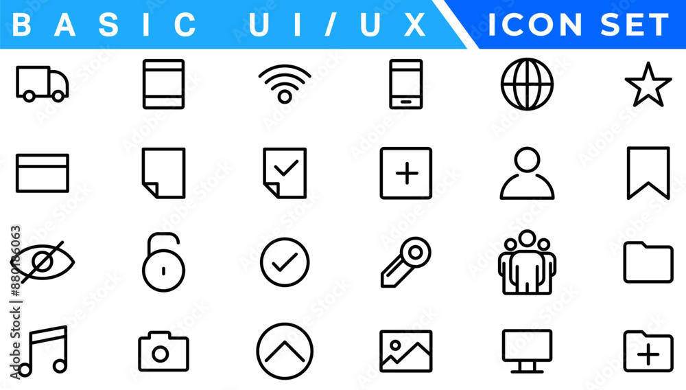 Poster user interface icons collection, basic ui ux icon set. set icon of user interface. vector illustrati