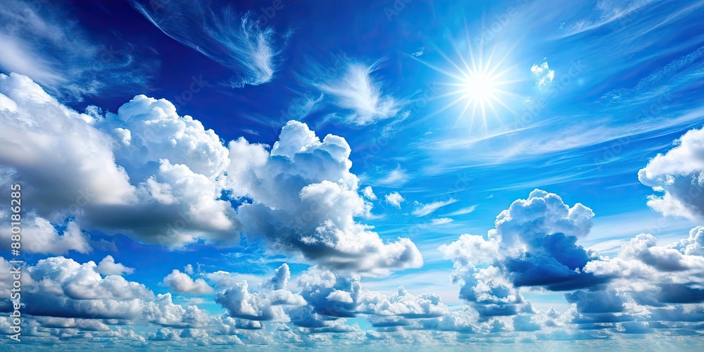 Canvas Prints Scenic view of blue sky with fluffy white clouds , nature, sky, clouds, peaceful, sunny, weather, serene, tranquil, atmosphere