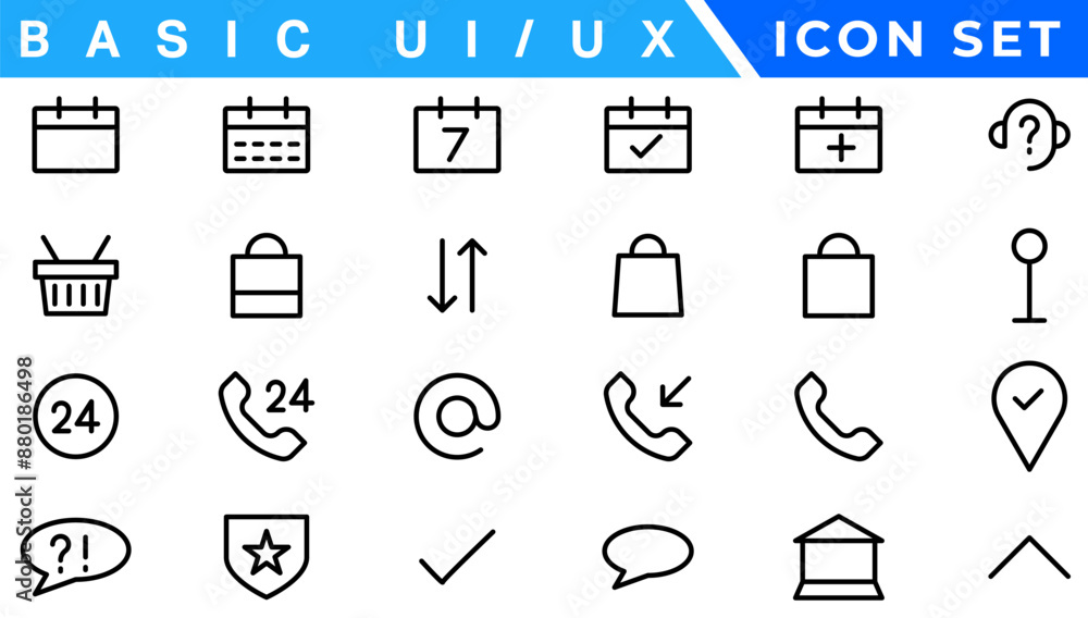 Poster user interface icons collection, basic ui ux icon set. set icon of user interface. vector illustrati