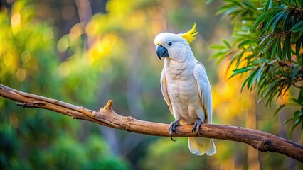Solitary cockatoo perched on a branch , wildlife, bird, nature, feathers, white, tropical, exotic, peaceful, resting