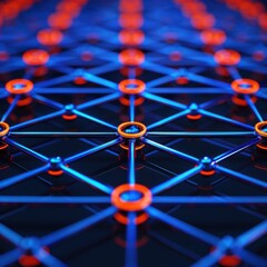 Holographic network infrastructure, secure data flow, futuristic technology.copy space for text, focus cover all odject, deep dept of field