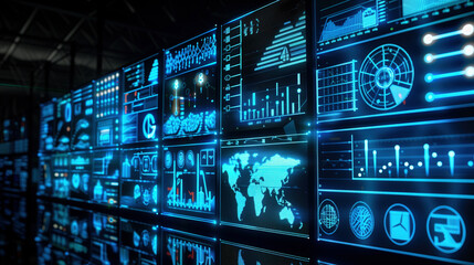 Fototapeta premium futuristic agricultural technology concept design, hologram of agricultura data and icons