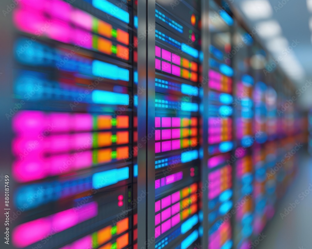 Aufkleber holographic data center, secure network management, advanced technology.copy space for text, focus c
