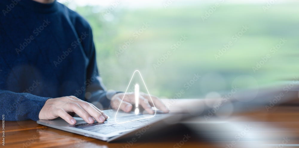 Poster warning sign of system failure in the laptop, cyber error symbol, or notification spam. concept of c
