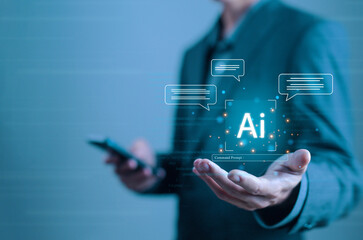 command prompt information AI generates, bot artificial intelligence open for chat...