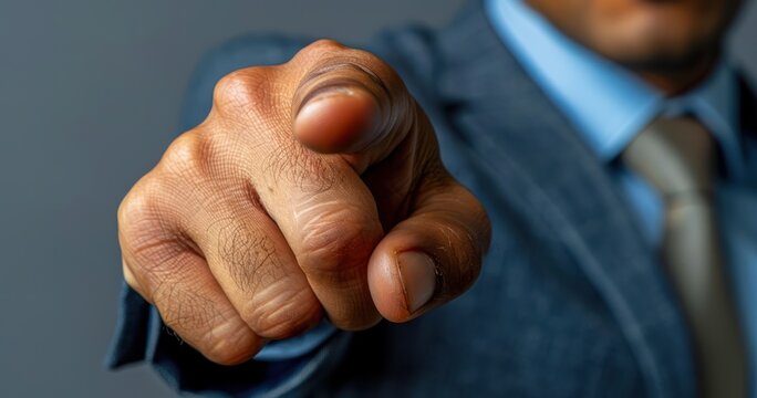 Close Up of a Man's Hand Pointing Towards the Viewer