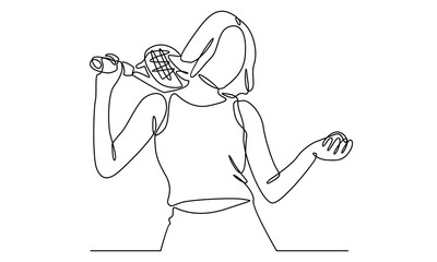 continuous line art of tennis player vector illustration