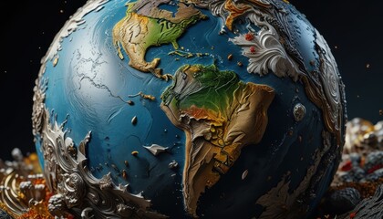 Abstract Globe with Swirling Detail.