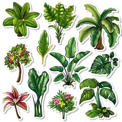 set of flowers stickers