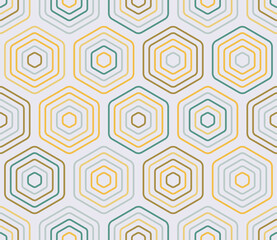 Hexagon Background. Rounded stacked hexagons mosaic cells. Large hexagons. Multiple tones color palette. Seamless pattern. Tileable vector illustration.