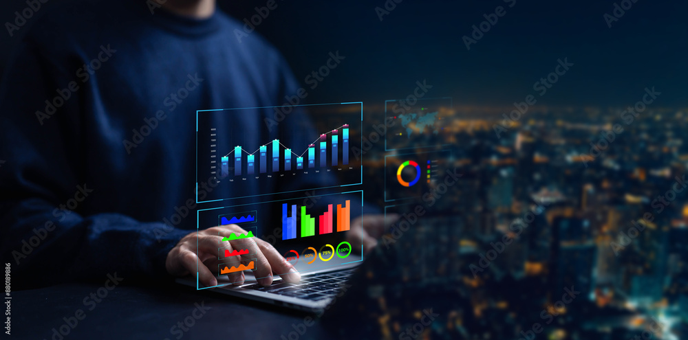 Fototapete analysis data plans show a dashboard chart on the computer, analytics business, reports, and researc