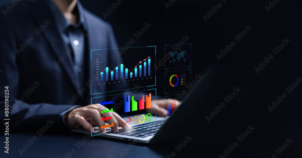 Fototapete reports and research on platform digital technology and analyst manages the system database. concept