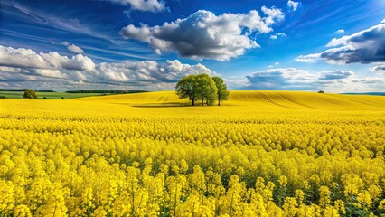 Obraz premium Vibrant landscape with blooming yellow rapeseed fields, nature, agriculture, countryside, vibrant, scenic, rural, farmland