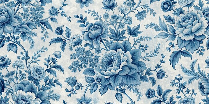Vintage French Floral Toile Blue pattern design for stock photo, French, vintage, floral, Toile, blue, pattern