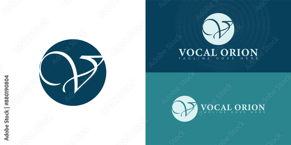 Poster abstract initial circle letter vo or ov logo in blue color isolated on multiple background colors. t