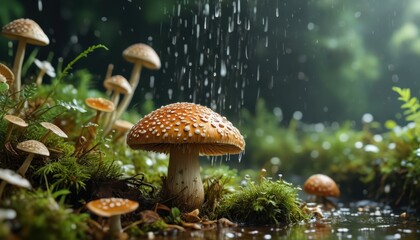 Fototapeta premium Mushrooms in the Rain.