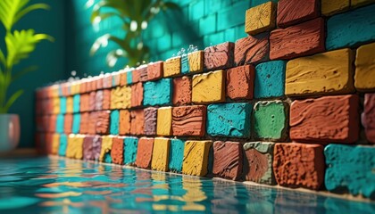 Obraz premium Colorful Brick Wall Poolside.