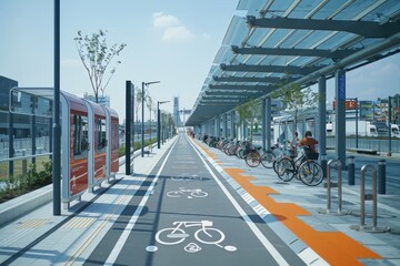Bike Path and Transportation Station in Modern City