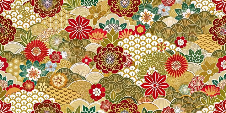 Traditional Japanese seamless pattern featuring intricate designs and motifs, Japan, seamless, traditional, pattern
