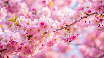 Fototapeta premium Soft pink cherry blossom tree in full bloom, spring, floral, nature, petals, pastel, romantic, sakura, Japanese, beauty