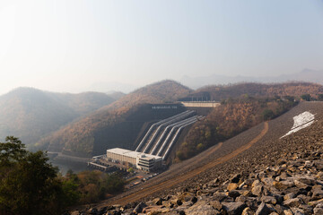 View of Srinakharin Dam in Thailand.