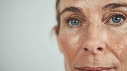 Obraz premium Middle aged woman, 50 years old, looking at camera isolated on white background, advertising dry skin care, beauty treatments, anti-aging 