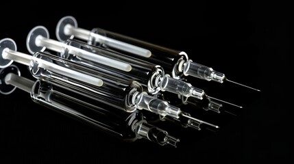 Naklejka premium A photo of medical ampoules arranged on a black background