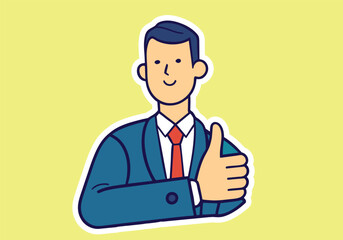 Man giving thumbs up. Hand drawn style vector design illustrations.
