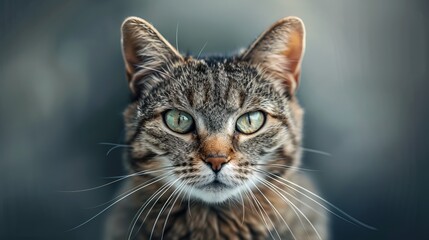 Obraz premium A street tabby cat with a bold and confident expression, typical of domestic cats.