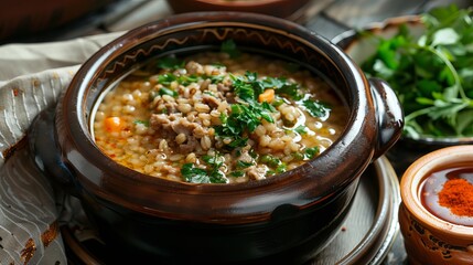 Traditional Syrian barley broth soup, known as talbina or tirbiyali, typically consumed after Ramadan.