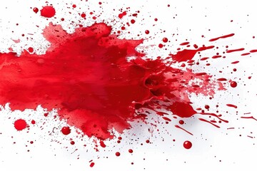 Red paint splatter on a white background. Abstract art with dynamic splashes. Vivid creative design element. Perfect for artistic projects.