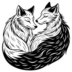 Elegant Fox Pair Curled up Together Vector Design and illustration