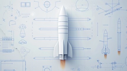 Detailed schematics of a rocket frame, showcasing innovative engineering and cutting-edge technology, blueprints and technical drawings