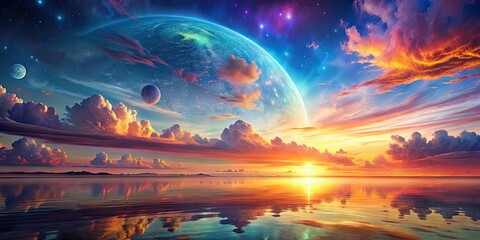 Fototapeta premium Vibrant and dreamy world with a sky colored by sunset , sunset, colorful, vibrant, dreamy, world, sky, evening, atmosphere