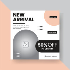 Fashion Sale Social Media Post Template. Fully Editable Instagram and Facebook Square Post Frame Puzzle Organic Sale Poster. Fresh Brown and Black Element Shape Vector Background.