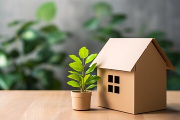 a small plant in a pot next to a small house