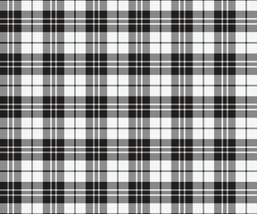 Plaid pattern, white, black, seamless pattern for textiles and design of clothing, skirts, pants, aprons, tablecloths, blankets or decorative fabrics. Vector illustration.