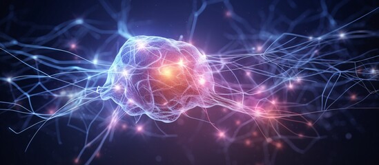 a glowing brain with many lines and dots