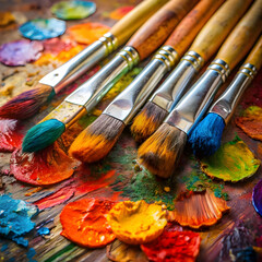 Obraz premium used brushes on an artist s palette of colorful