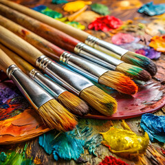 Obraz premium used brushes on an artist s palette of colorful