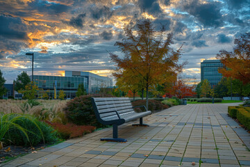 Hospital bench sits under cloudy skies outside