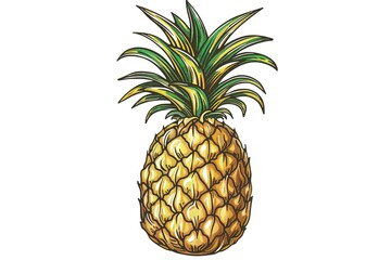 Pineapple hand drawn watercolor, on a white background. 