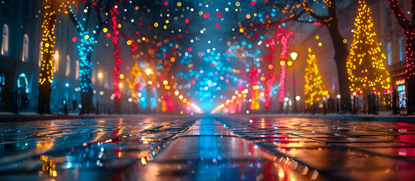 Wet Street Glowing with Reflected Lights