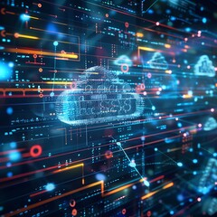 Fototapeta premium Futuristic digital cloud hologram Showing cloud computing and digital transformation.
