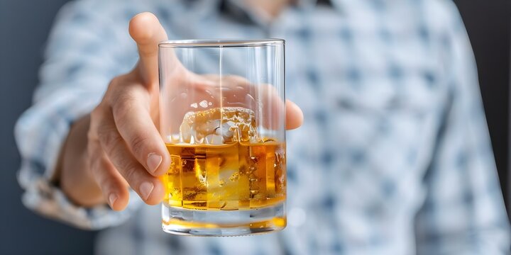 Man resisting alcohol by refusing a drink signaling to stop drinking. Concept Addictions, Alcohol Awareness, Anti-Drinking Campaign, Substance Abuse Recovery, Sobriety Journeys