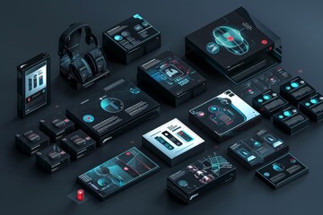 Tech Accessories Product Mockup on a Dark Background
