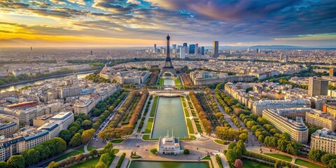 Scenic view of Paris skyline from the top of Eiffel Tower, Paris, France, panoramic, cityscape, landmark, skyline, architecture