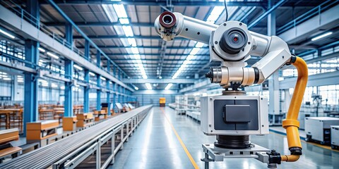 Smart robot with vision sensor camera system in modern manufacturing plant, robot, smart