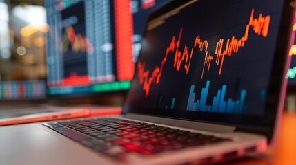 a laptop with a graph on the screen